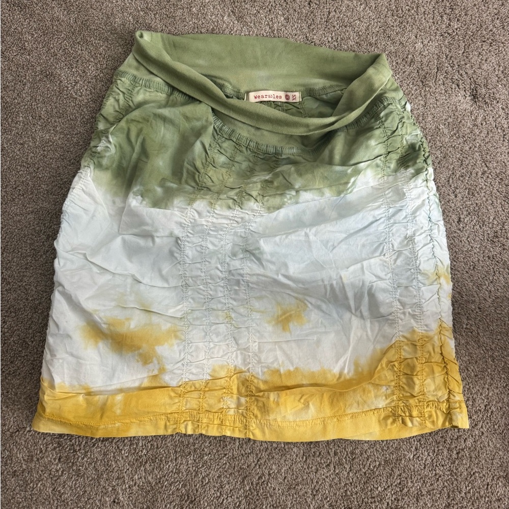 Vibrant Tie-Dye Mini Skirt - Green, White, Yellow